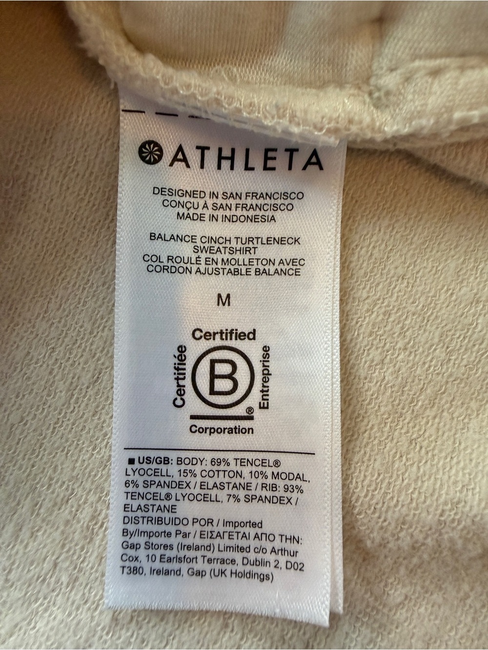 Athleta Cream Balance Cinch Turtleneck Sweatshirt Medium-Clean Girl Sporty Chic - Picture 6 of 6